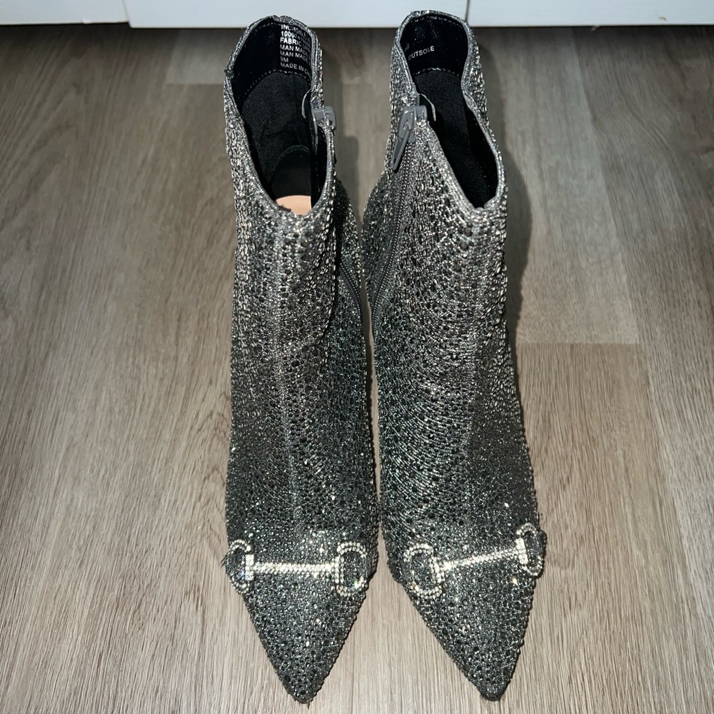 INC International Concepts Silver Glitter Pointed Toe Ankle Booties